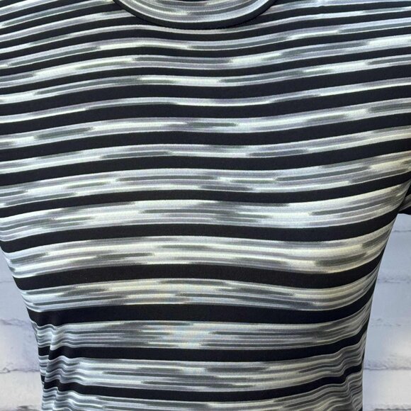 Six Degrees Striped Turtleneck Mesh Top | Sheer Short Sleeve Y2K Retro Tee - Picture 2 of 10